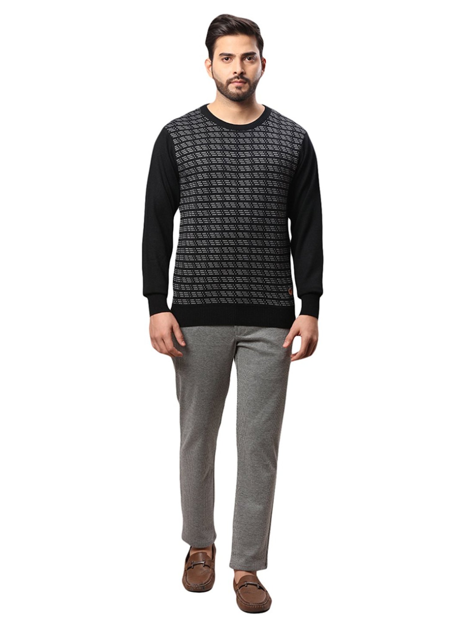 Raymond Black Regular Fit Printed Sweater