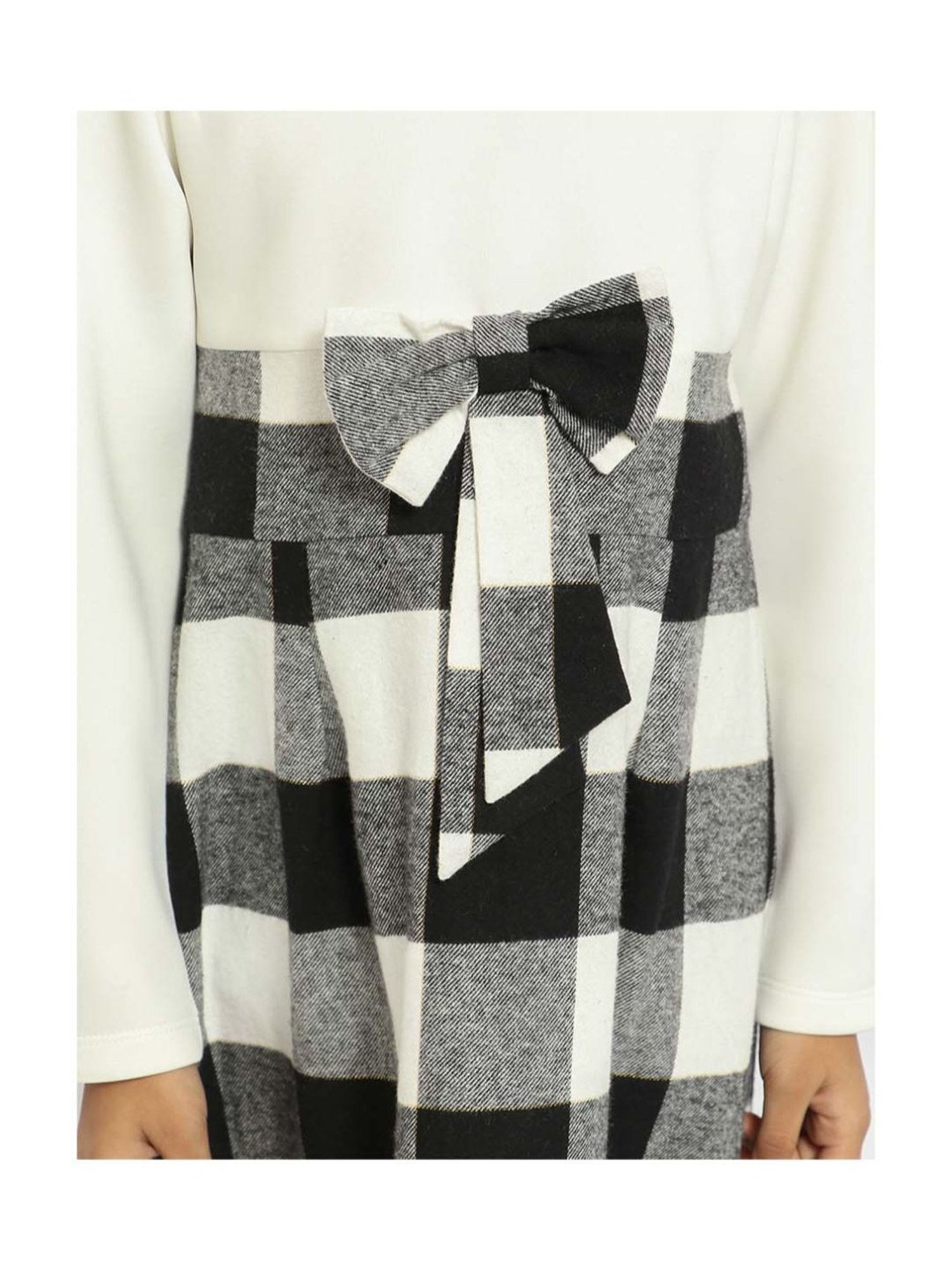 Nauti Nati Kids White & Black Checks Full Sleeves Dress