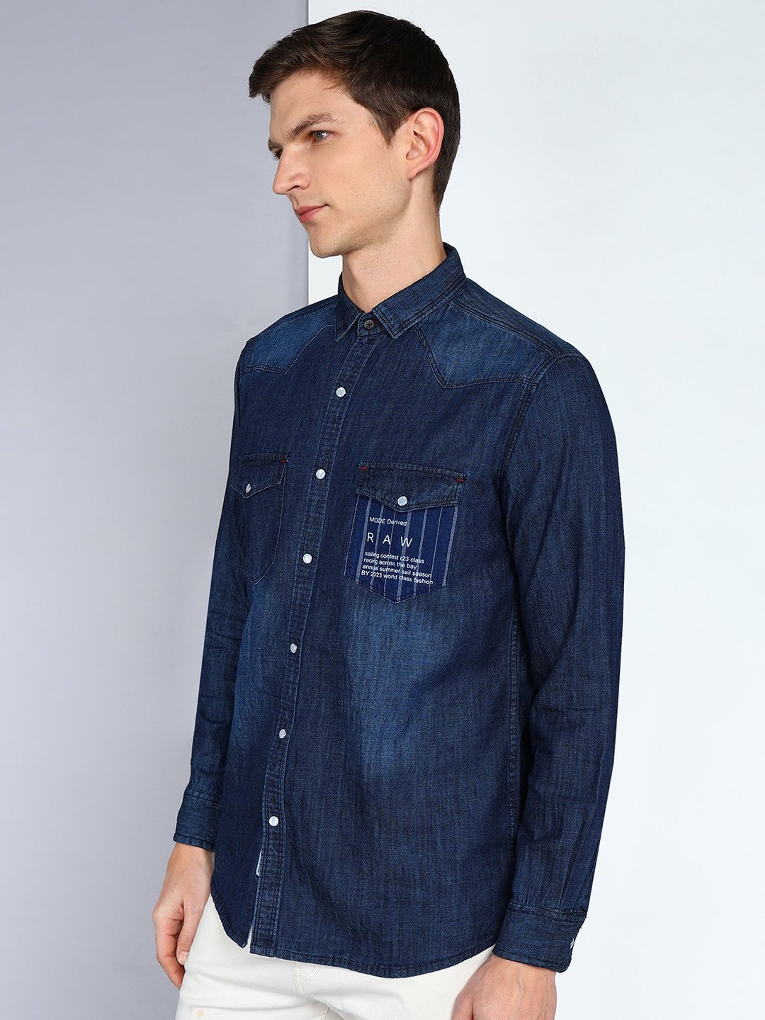 Kuons Avenue Dark Blue Slim Fit Denim Shirt