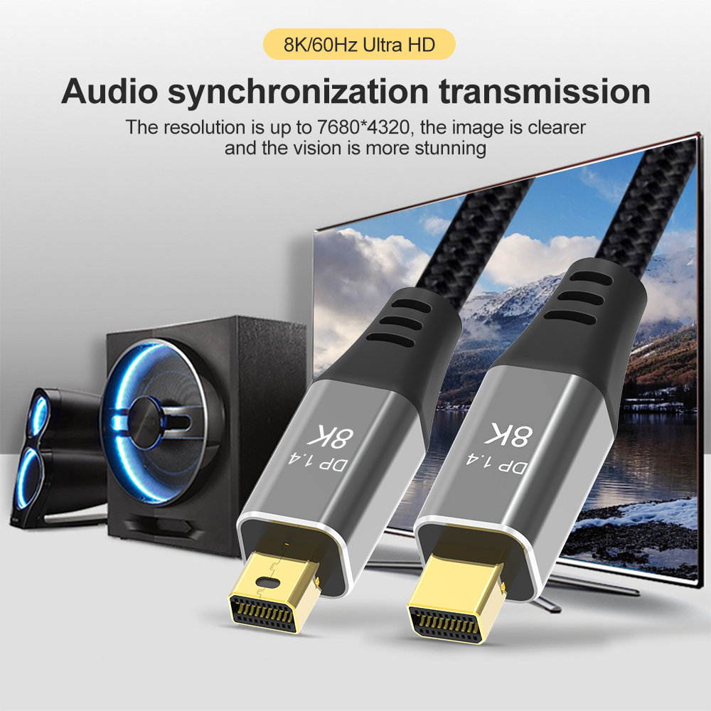 CableDeconn Mini DisplayPort to Mini DisplayPort 1.4 8K(7680X4320)@60Hz 4K@144Hz Ultra HD Cable Converter Compatible with Thunderbolt MacBook Pro MacBook Air 2M