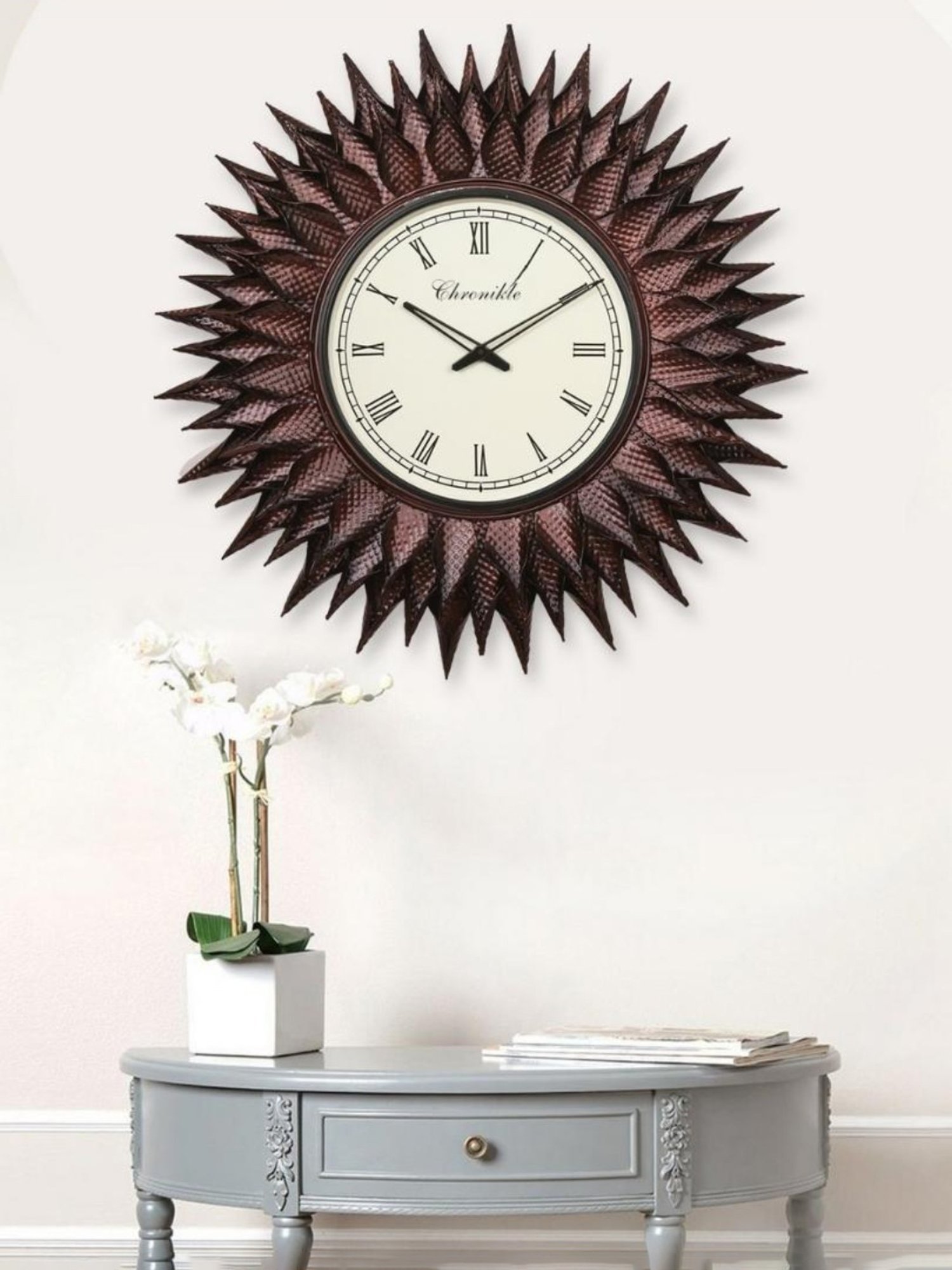 CHRONIKLE Sun Burst Style Black and Pink Iron Roman Number Analog Wall Clock