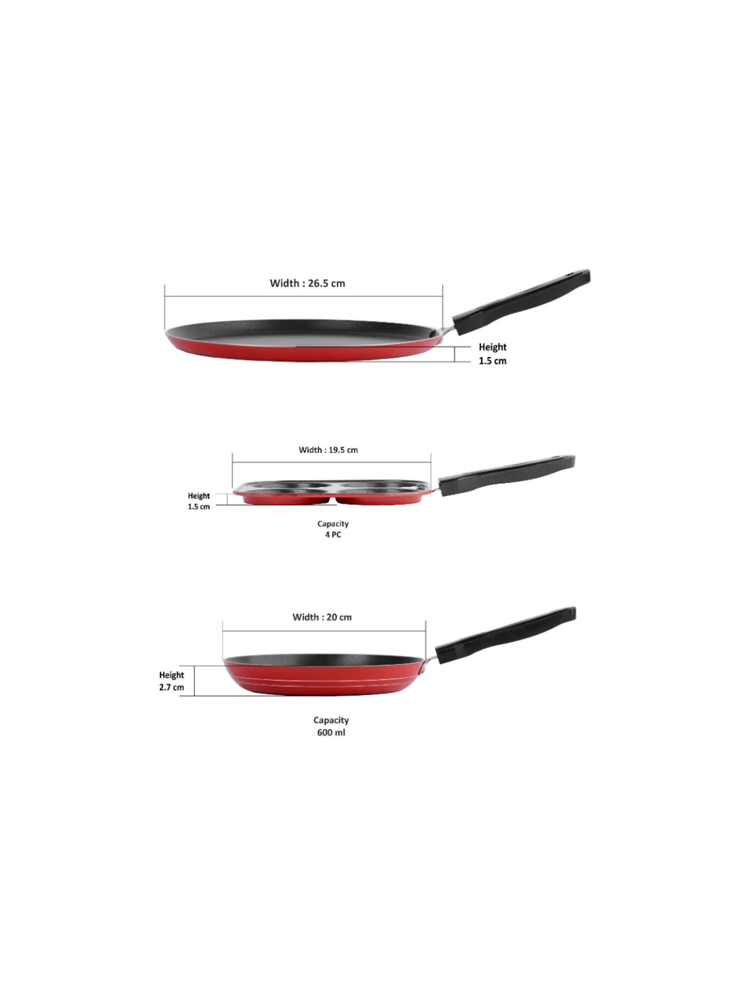 Sumeet NonStick 3pc Combo Set of 2.6mm Thick(Dosa Tawa+Mini Multi Snack Maker+Tapper pan)