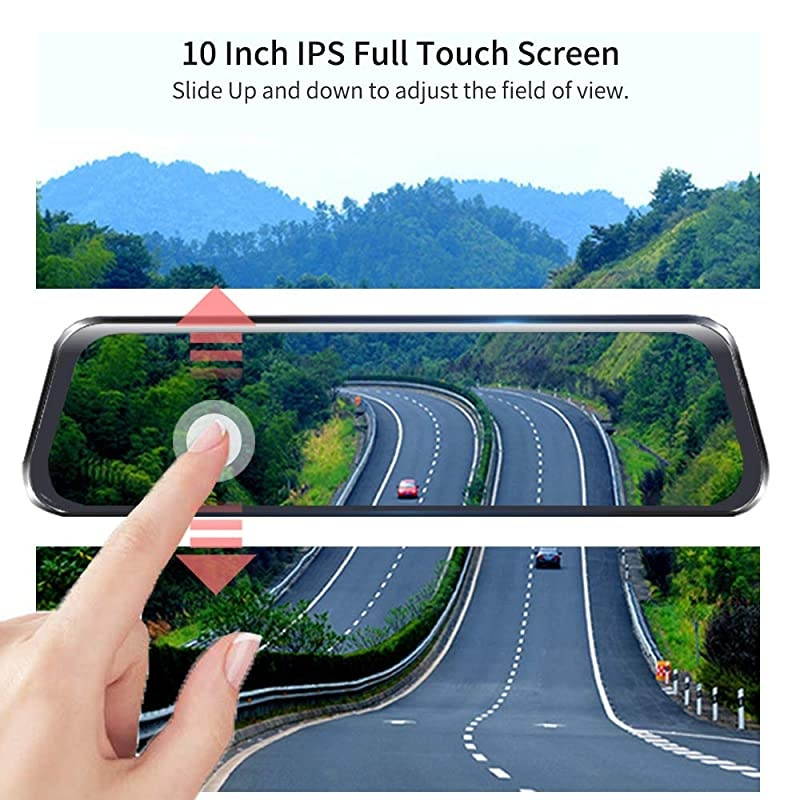 Mirror Dash Camera 10 inchs Full Touch Screen Backup Camera Mirror, Streaming Media 1080P HD Front and Rear View Mirror Dash Camera with G-Sensor and Night Vision Waterproof