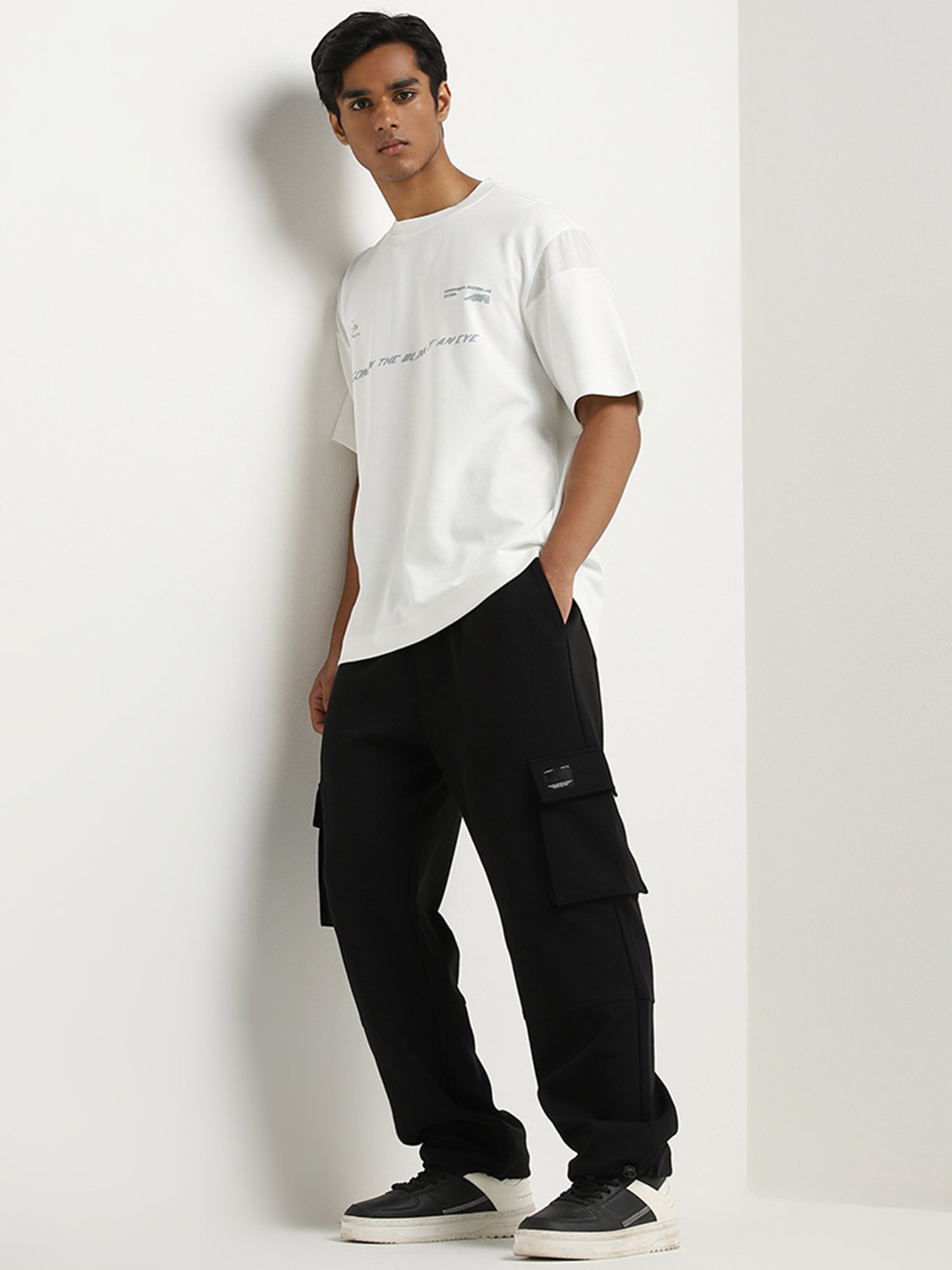 Studiofit by Westside Black Cargo-Style Mid-Rise Relaxed-Fit Pants