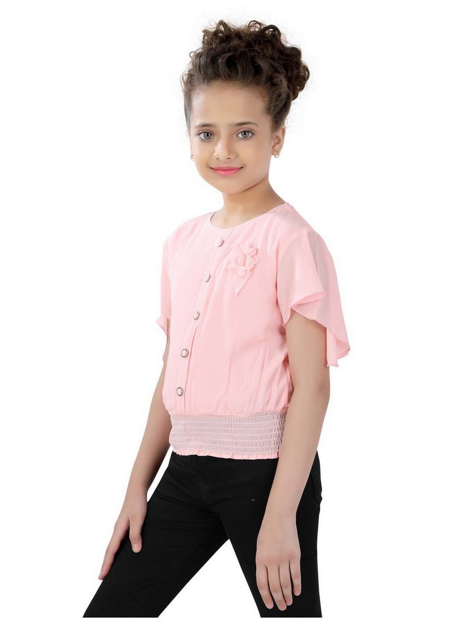 poplins Kids Pink Cotton Regular Fit Top