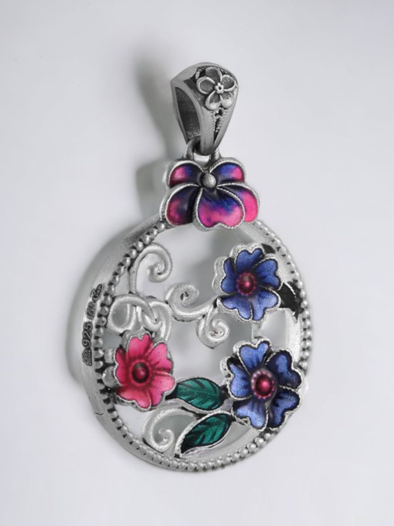 Rihi by P.C. Chandra Jewellers 925 Silver Colorful Meenakari Flower Pendant for Women & Girls