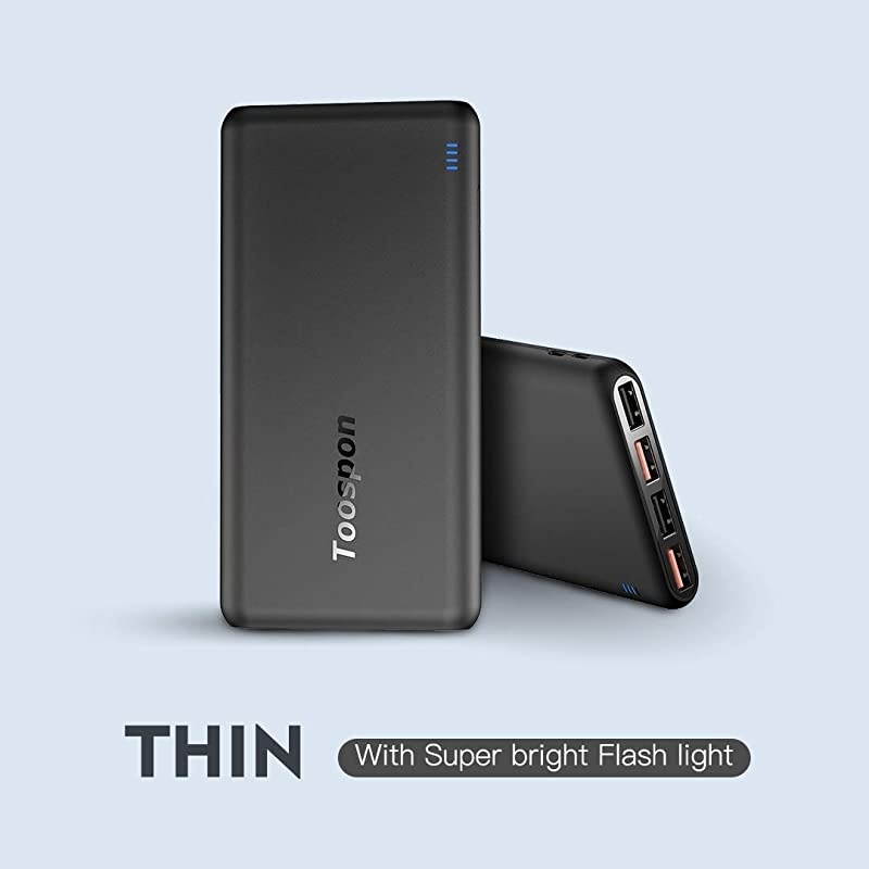 Ports Power Bank 30000mAh Super Bright Flashlight Portable Charger Quick Charge Phone Tablet Camera Bluetooth etc