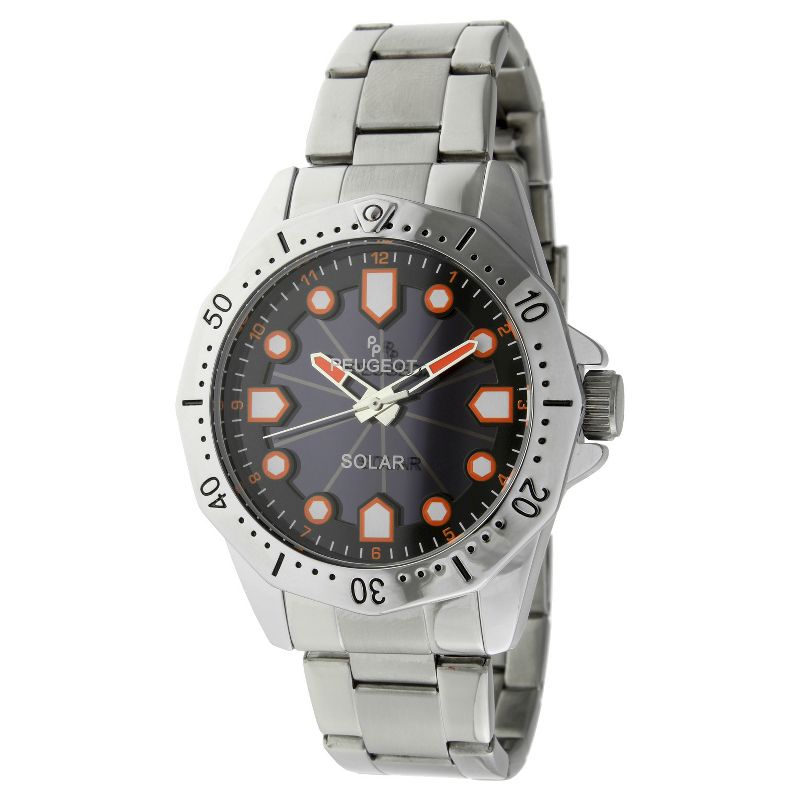 Men's Peugeot Round Stainless Steel Solar Powered Watch - Silver