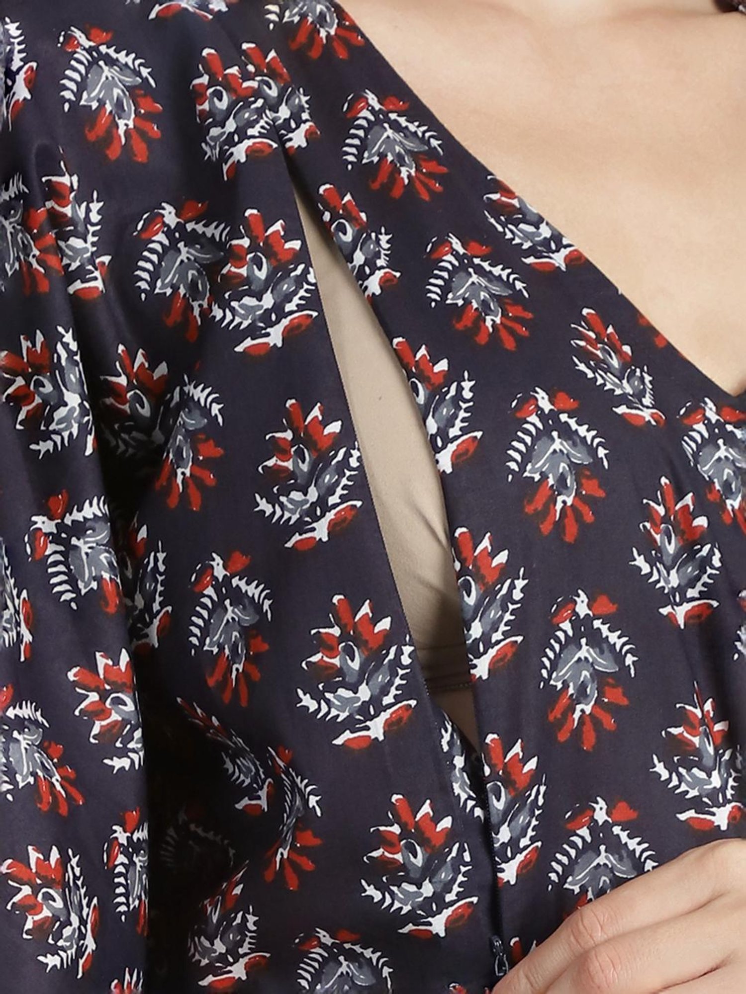 Secret Wish Navy Cotton Floral Print Kaftan