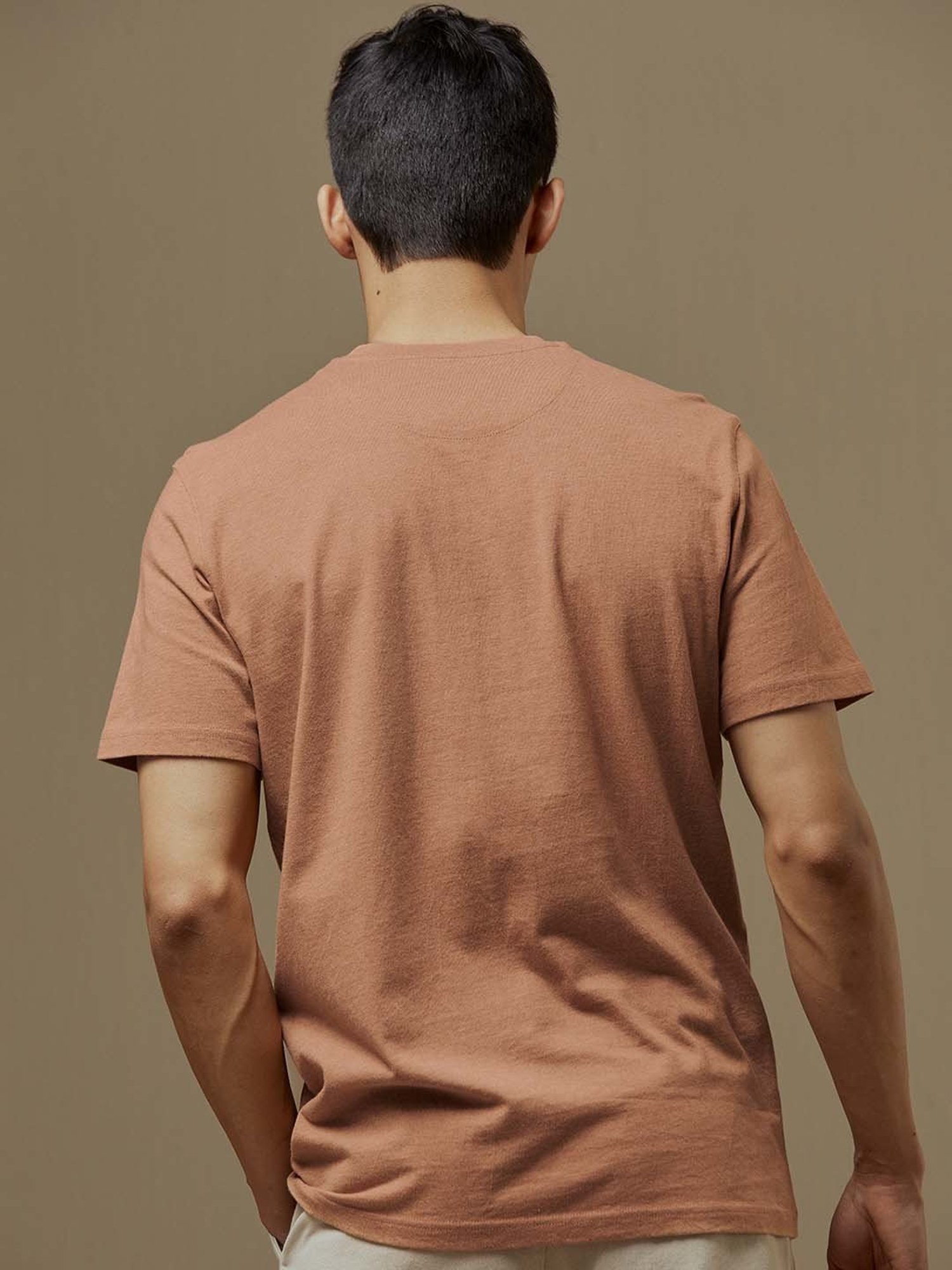 ANDAMEN Light Brown Regular Fit Crew T-Shirt