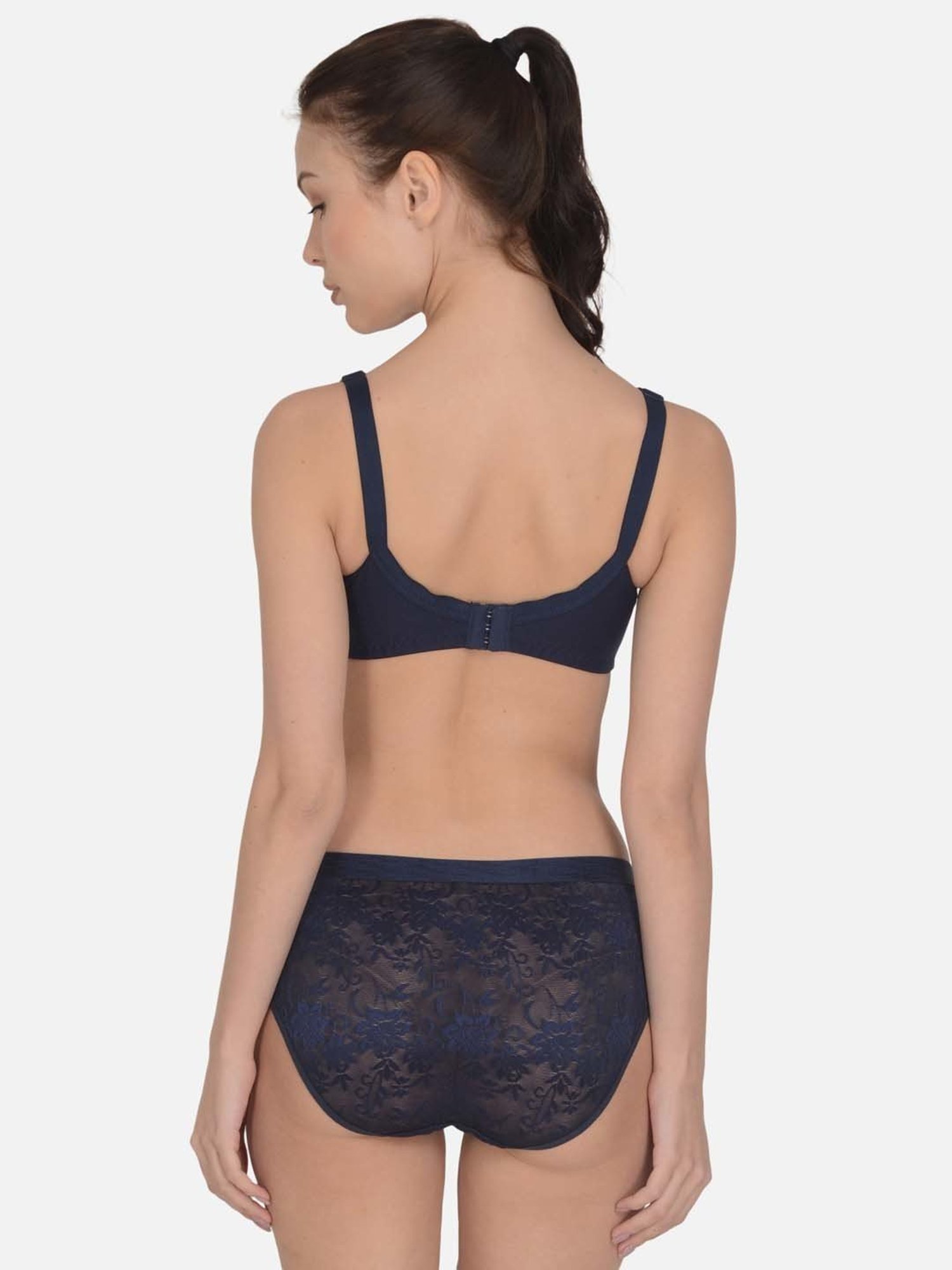 mod & shy Navy Self Pattern Non-Padded Lingerie Set