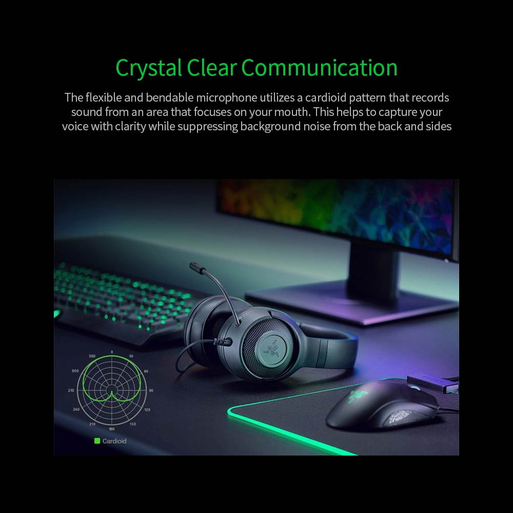 Razer Kraken X-Mercury Gaming Headset 7.1 Surround Sound Headset with Bendable Cardioid Microphone 40mm Driver Unit