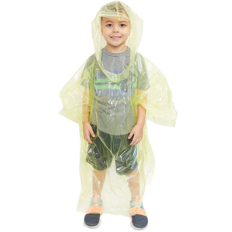 Juvale 12 Pack Emergency Rain Ponchos for Kids with Hood, Disposable, 4 Colors