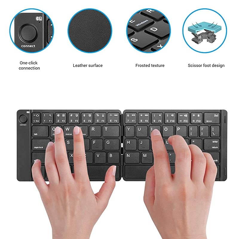 Foldable Keyboard,  Folding Bluetooth Keyboard Ultra Slim Portable Rechargeable Wireless Keyboard Compatible with iOS, Android and Windows Tablets Smartphones Devices - Black