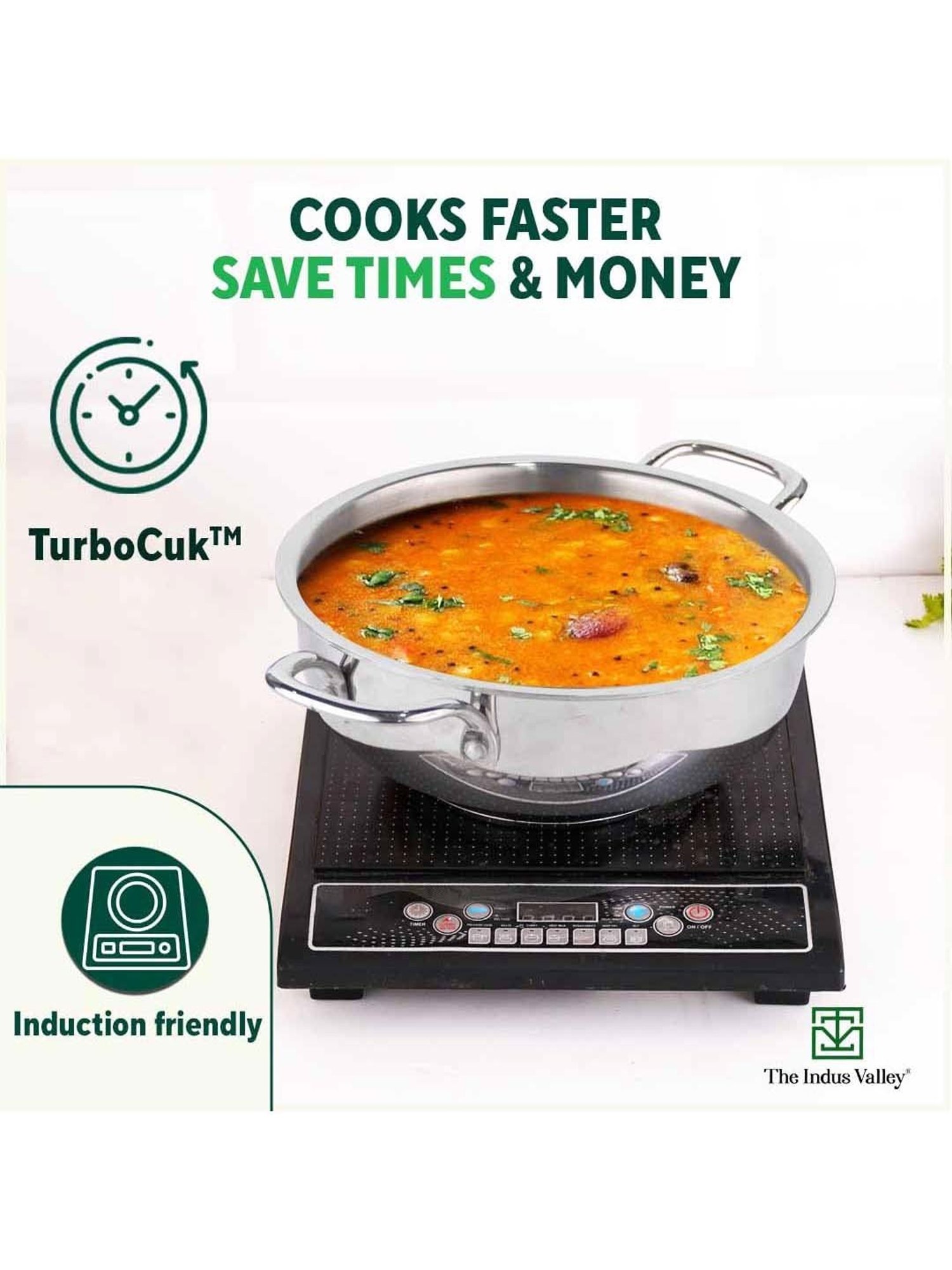 The Indus Valley Silver Stainless Steel 22.2 cm Deep Fry Pan With Glass Lid (1.5 L)