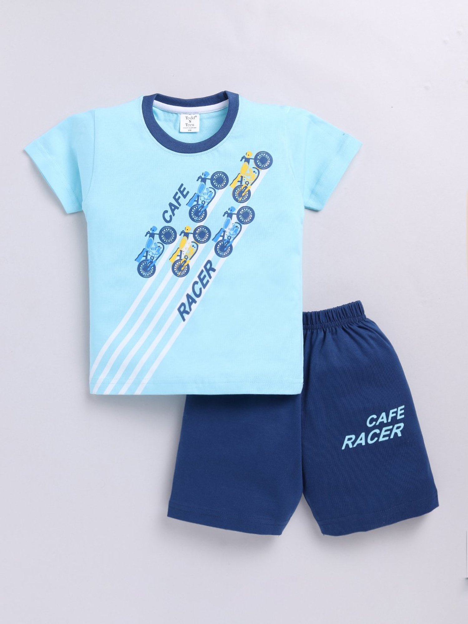 Todd N Teen Kids Blue Printed T-Shirt With Shorts