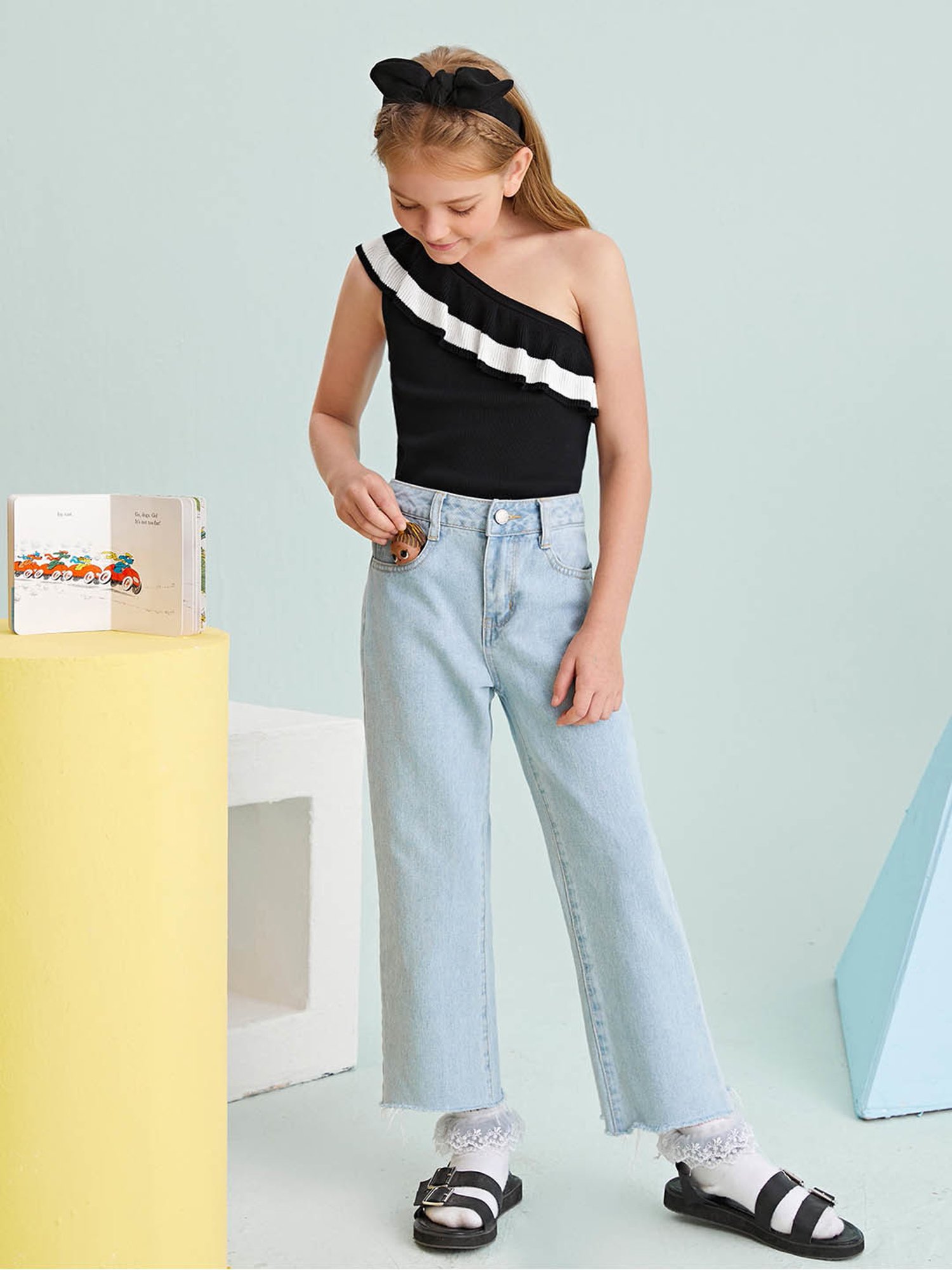 Kotty Girls Blue Solid Jeans