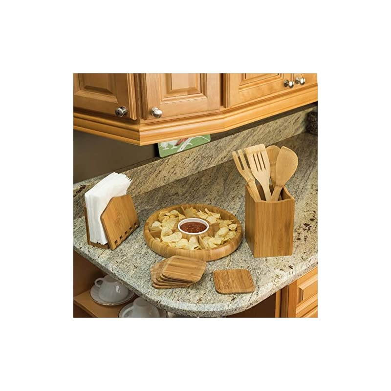 Bamboo Expandable Napkin Holder Organizing Stand, Free-Standing, Kitchen Countertop, Beige