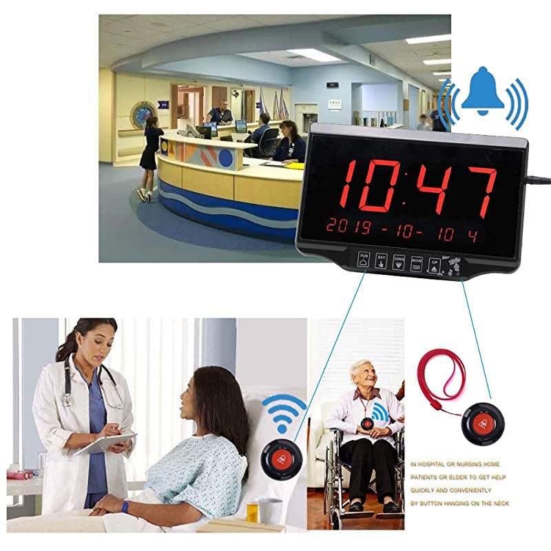 Calling System Restaurant Pager Customers Patient Caregiver Alert Paging System for Clinic Hospital Church Office Cafe Shop Smart Nurse Call Button 1 Display Receiver and 10 Call Button
