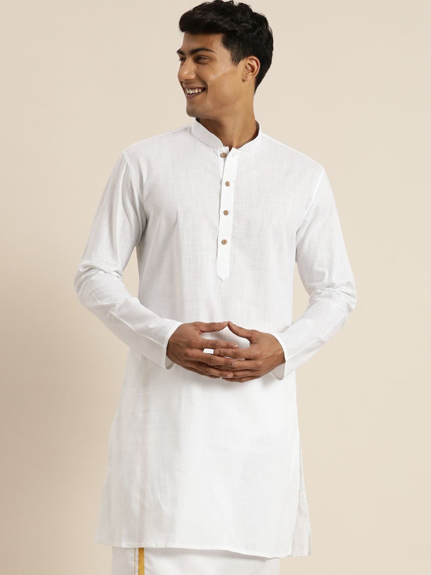 Vastramay White Cotton Straight Fit Kurtas