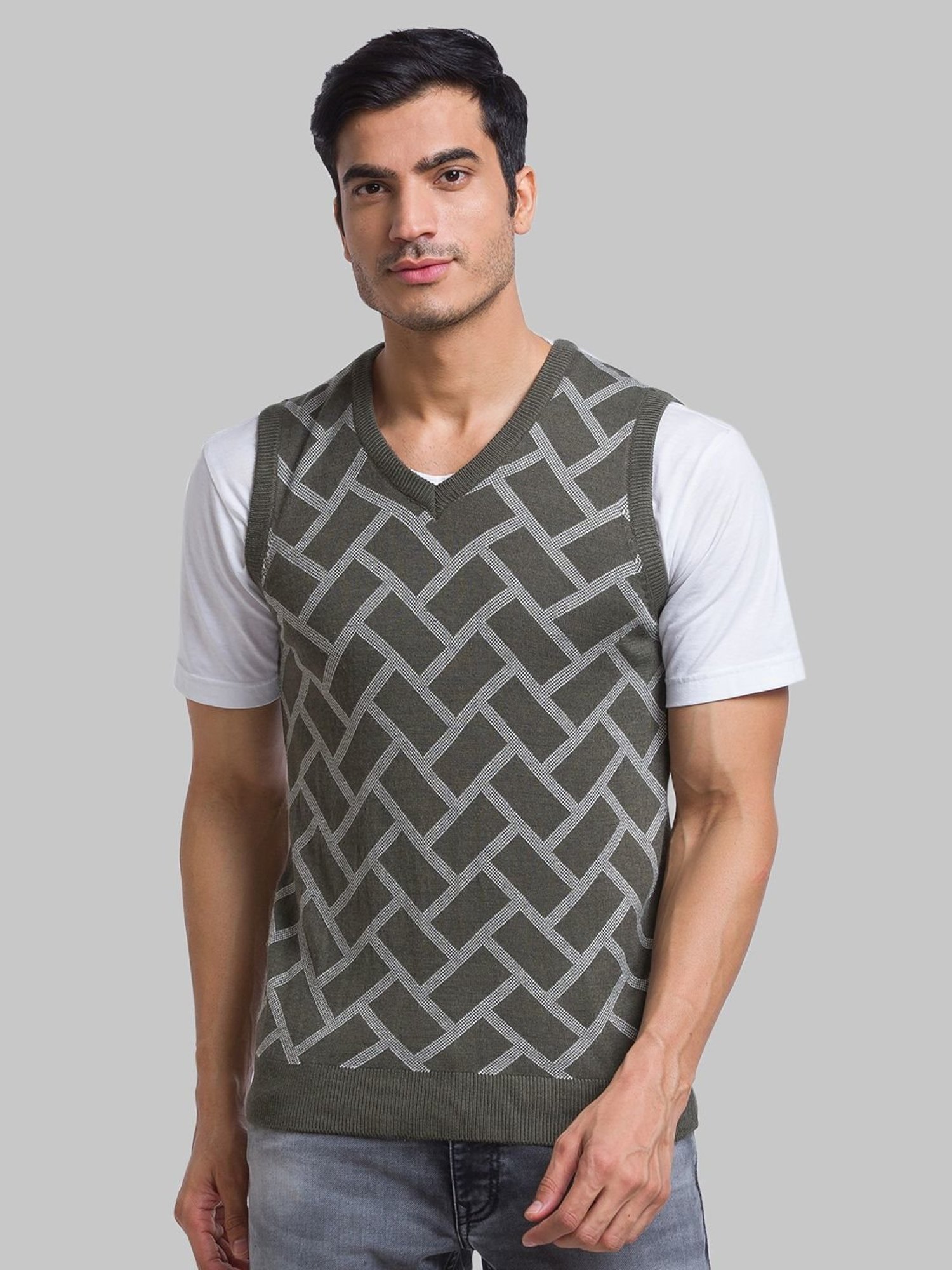 Parx Green Regular Fit Printed Sweater