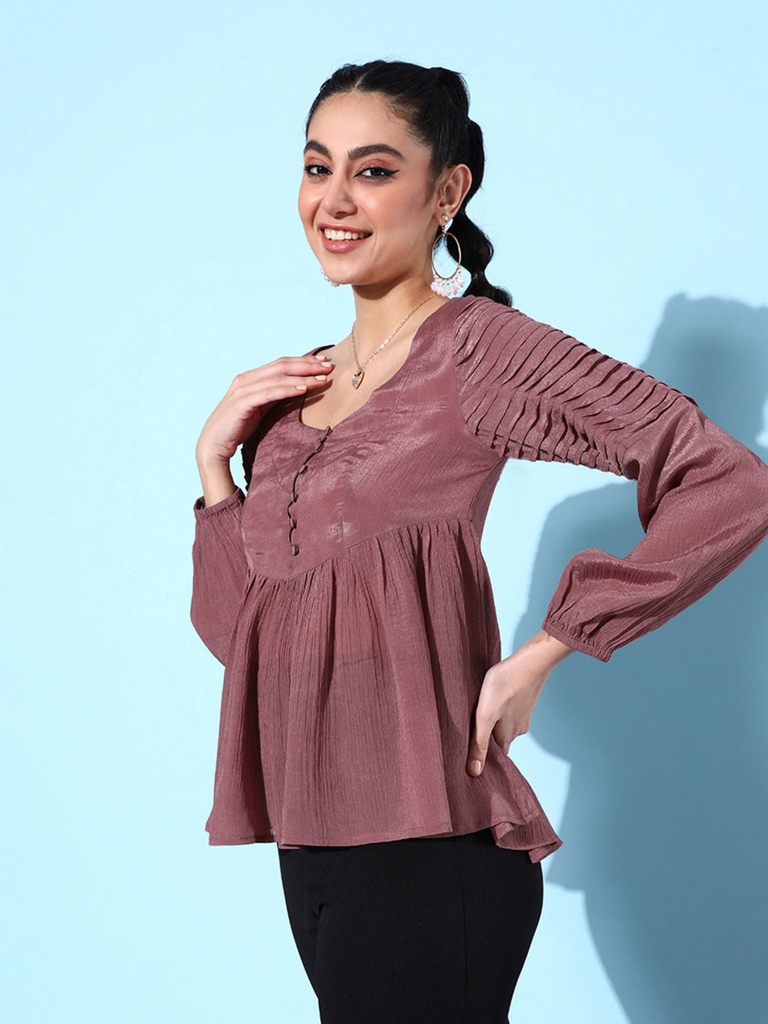 QUIERO Dusty Pink Peplum Top