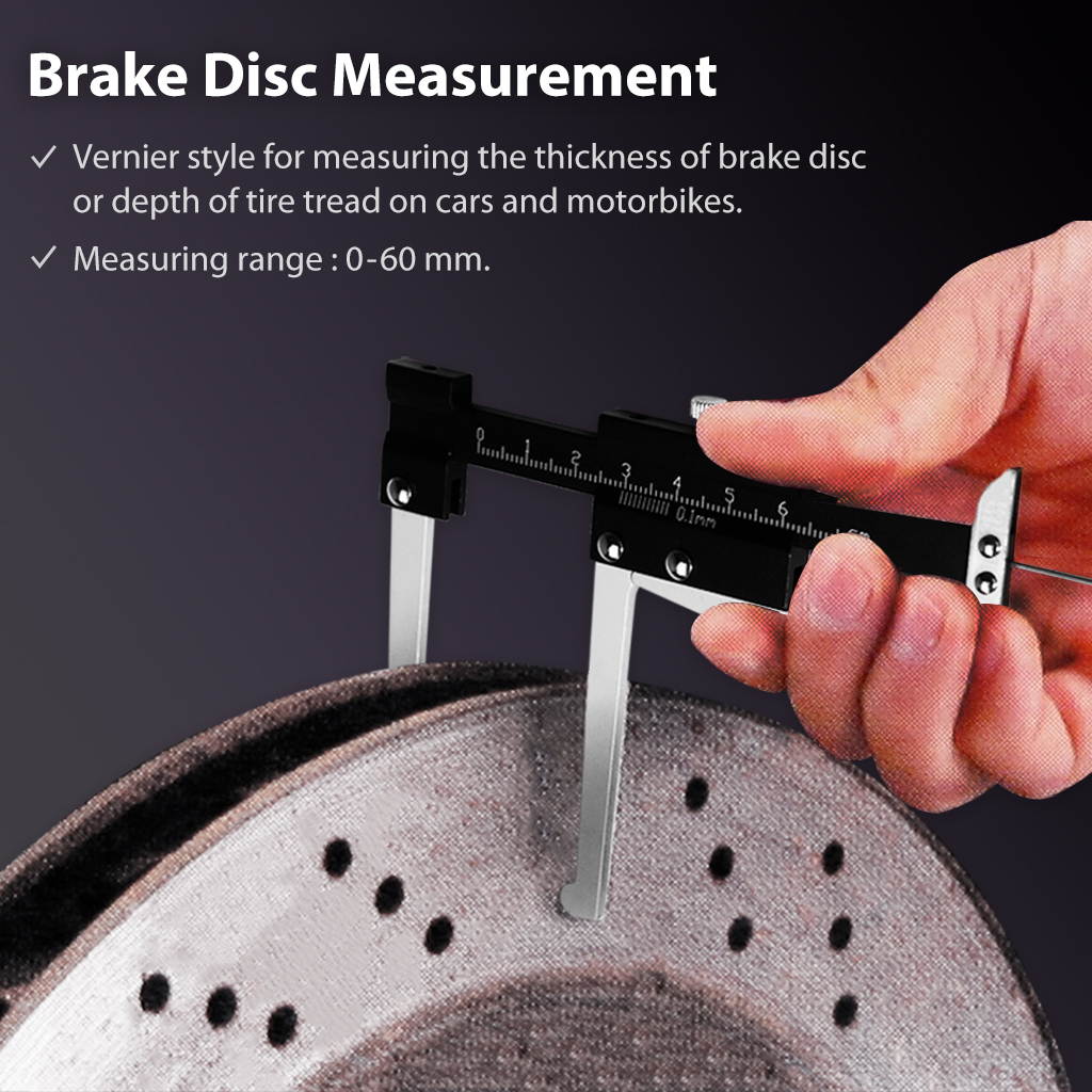 FIRSTINFO Manual Auto Brake Disc Depth Gauge Ruller and Tire Tread Depth Gauge 0-60mm Metric Measuring Caliper