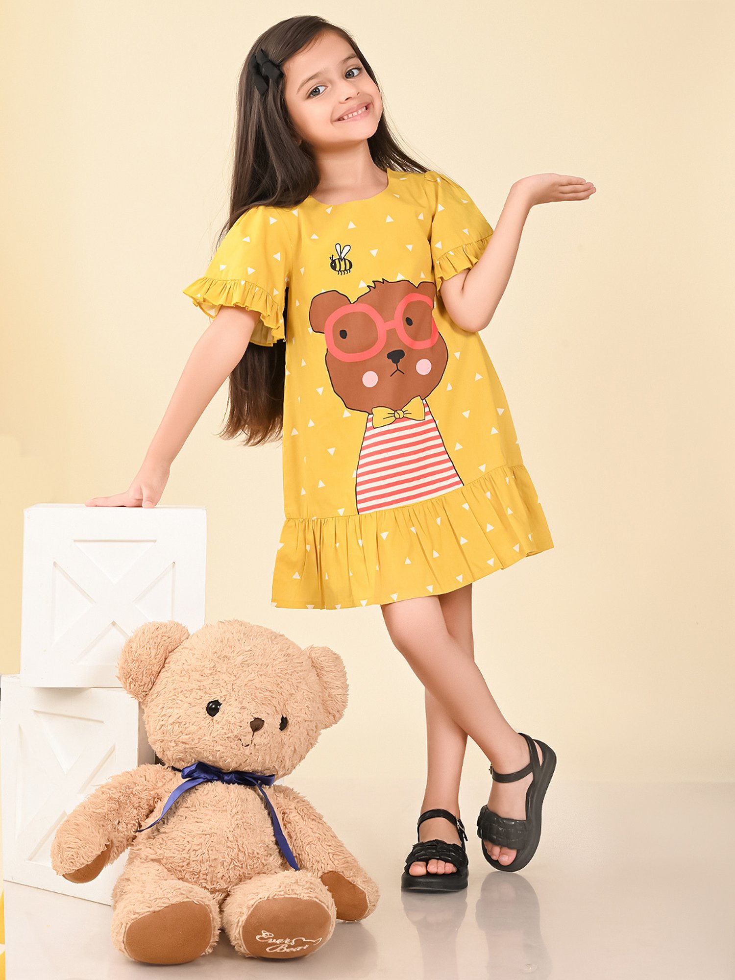 LilPicks Kids Yellow Printed Dress