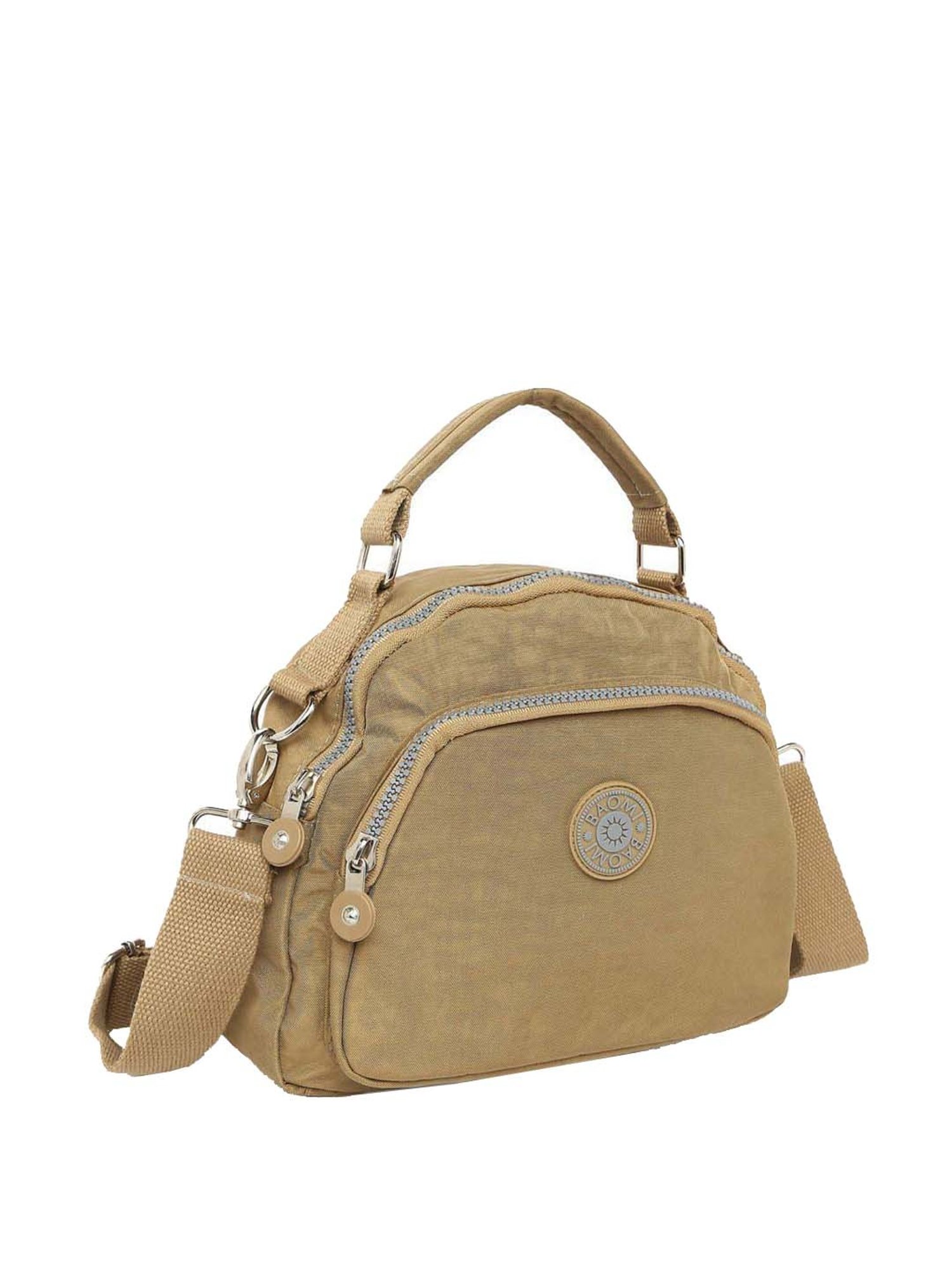 Baomi Beige Solid Medium Cross Body Bag