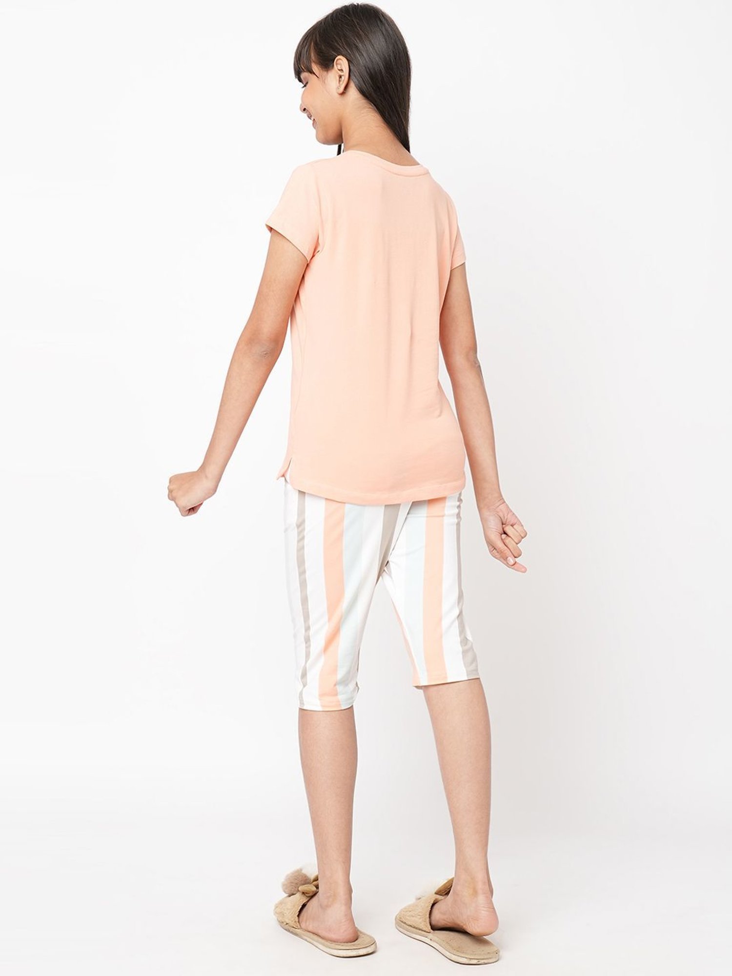 Sweet Dreams Kids Peach & White Cotton Printed Top Set