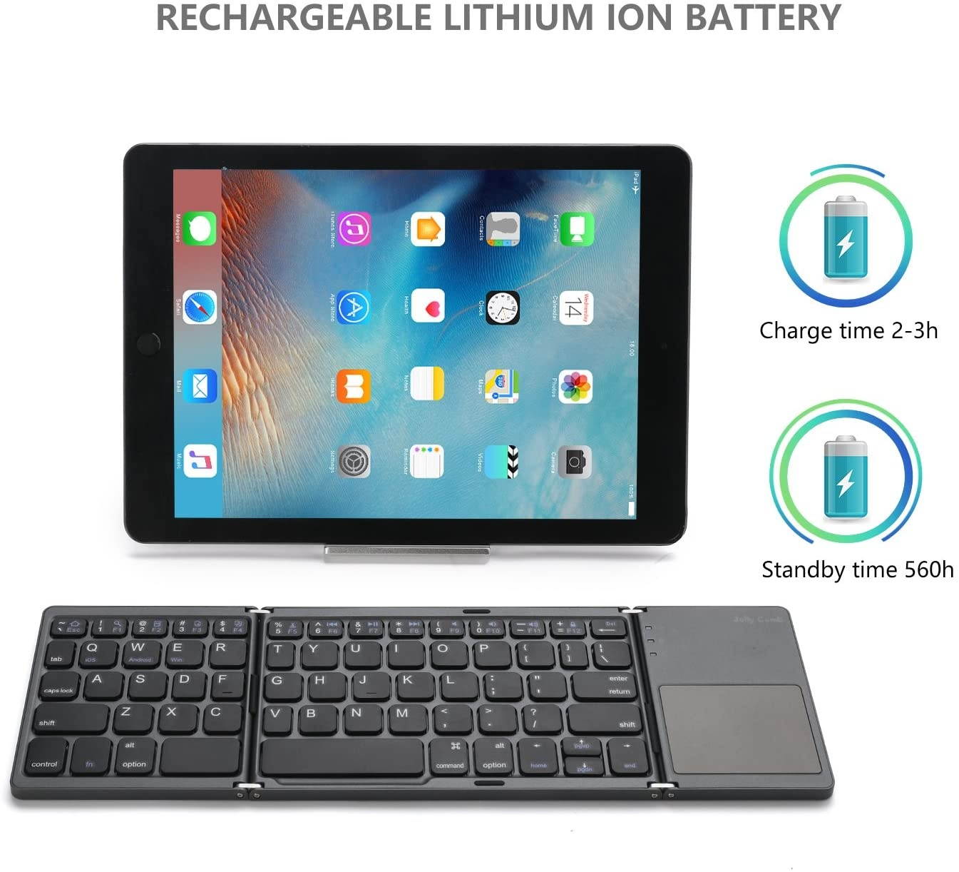 Foldable Bluetooth Keyboard, Jelly Comb Pocket Size Portable Mini BT Wireless Keyboard with Touchpad for Android, Windows, PC, Tablet, with Rechargable Li-ion Battery