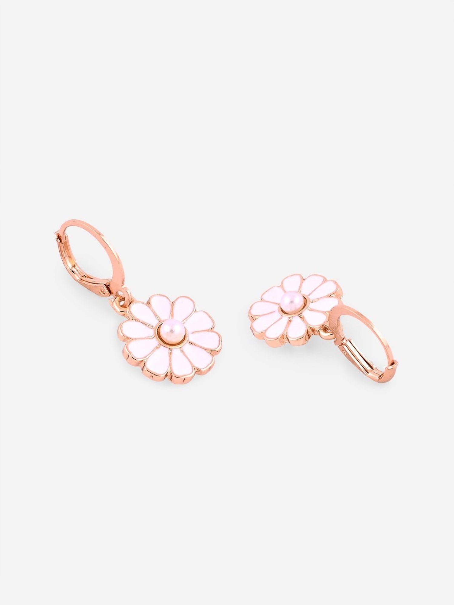 Toniq Gold Floral White Enamel Drop Earrings