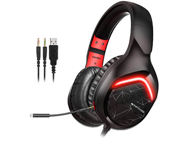 GS301 Game Headset 7.1 Channel USB 3.5mm Bass Stereo Wired Gamer Earphone Microphone Headphones with LED Light