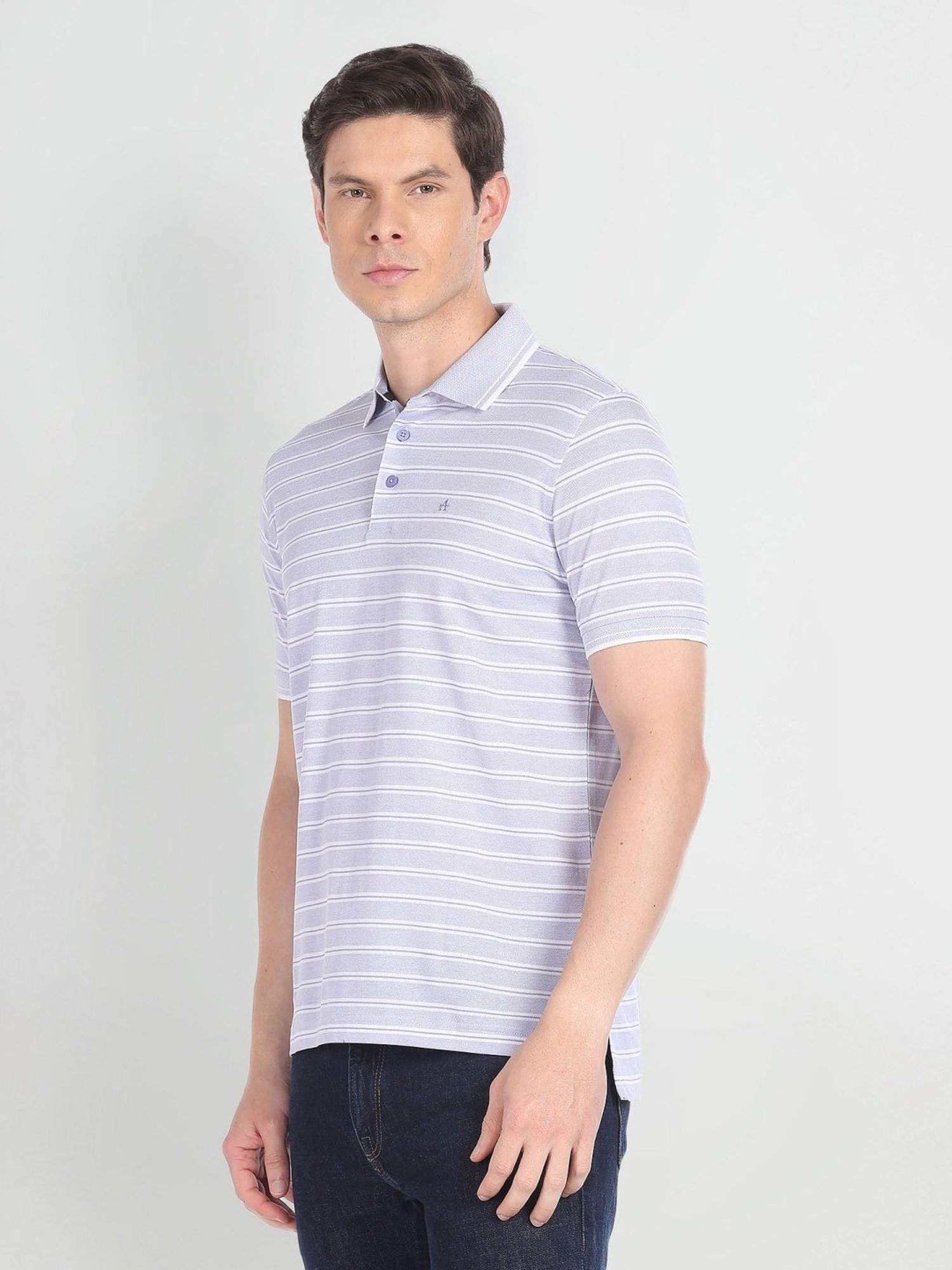 Arrow Purple Cotton Regular Fit Striped Polo T-Shirt