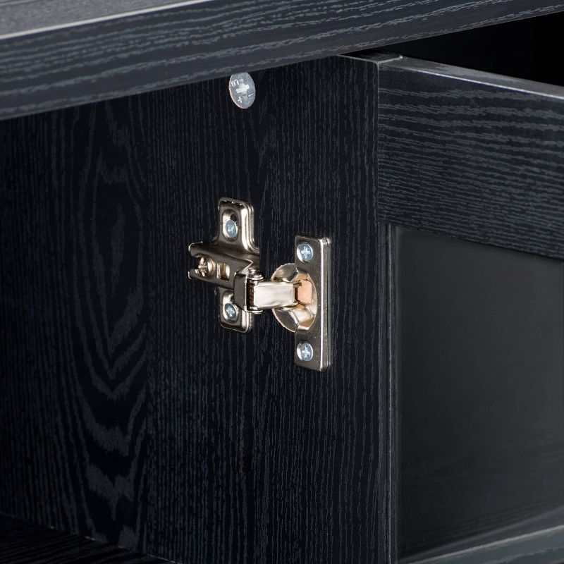 Fremont TV Bench with Glass Cabinets for TVs up to 90" Black - CorLiving