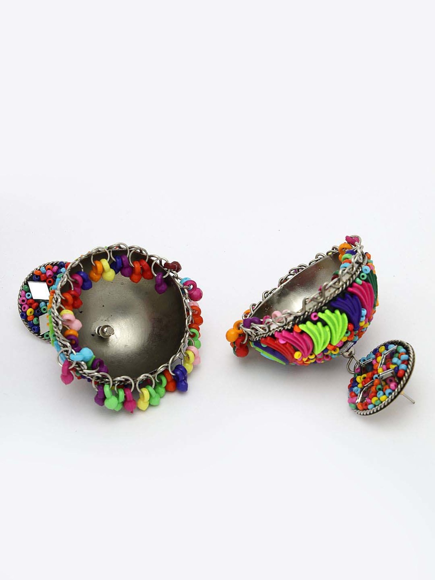 NVR Multi Color Artificial Beads Brass-Plated Dome Shaped Jhumki Earrings for Women