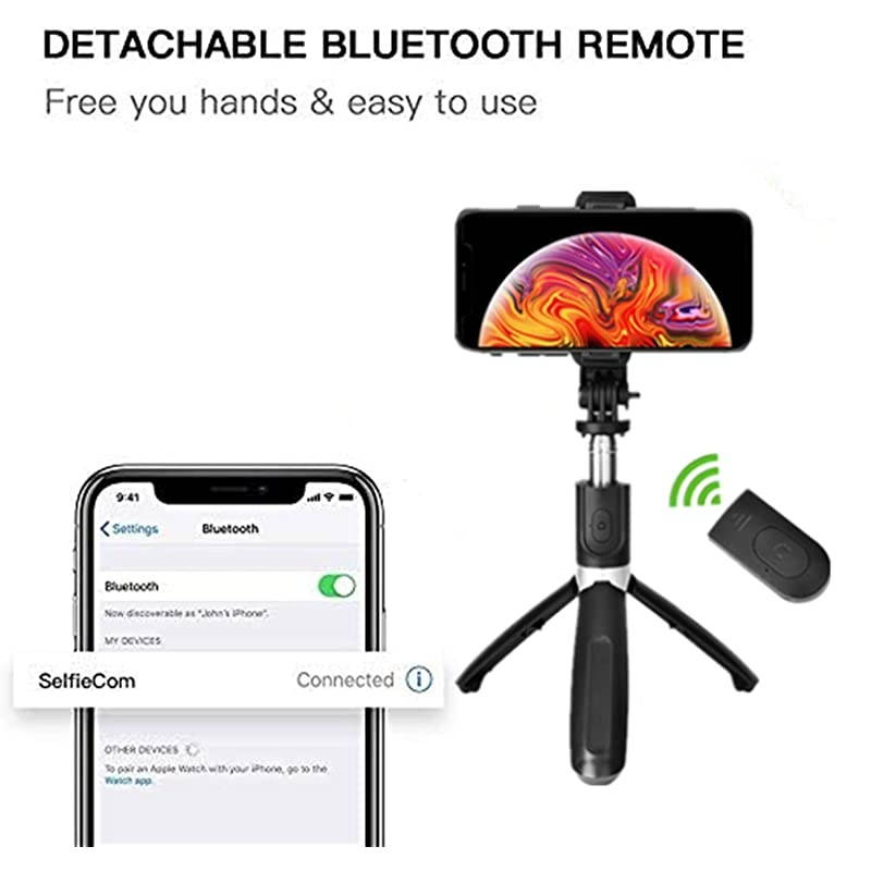 S91 Video Selfie Stick Tripod Extendable Bluetooth Stand with Wireless Remote Shutter for iPhone 1111 ProXS MaxXRX87 SamsungSmartphone GoproCameraMore