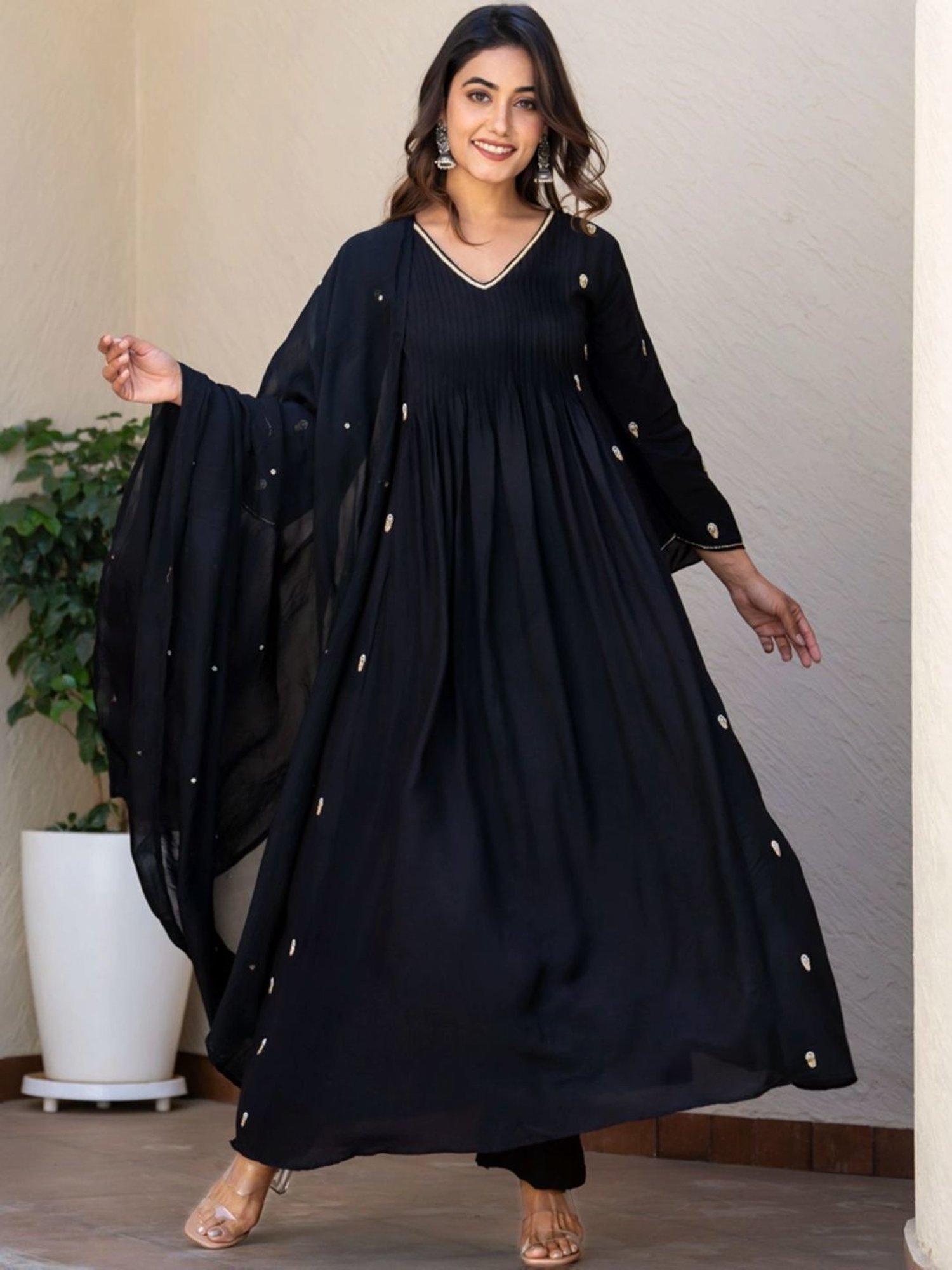 HOUSE OF JAMOTI Black Embellished Kurta Pant Set With Dupatta