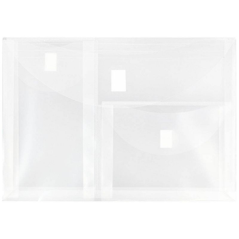 JAM Paper Plastic 3 Pocket Envelopes with Hook & Loop Closure, Letter Booklet, 9 3/4'' x 13'', Clear Poly