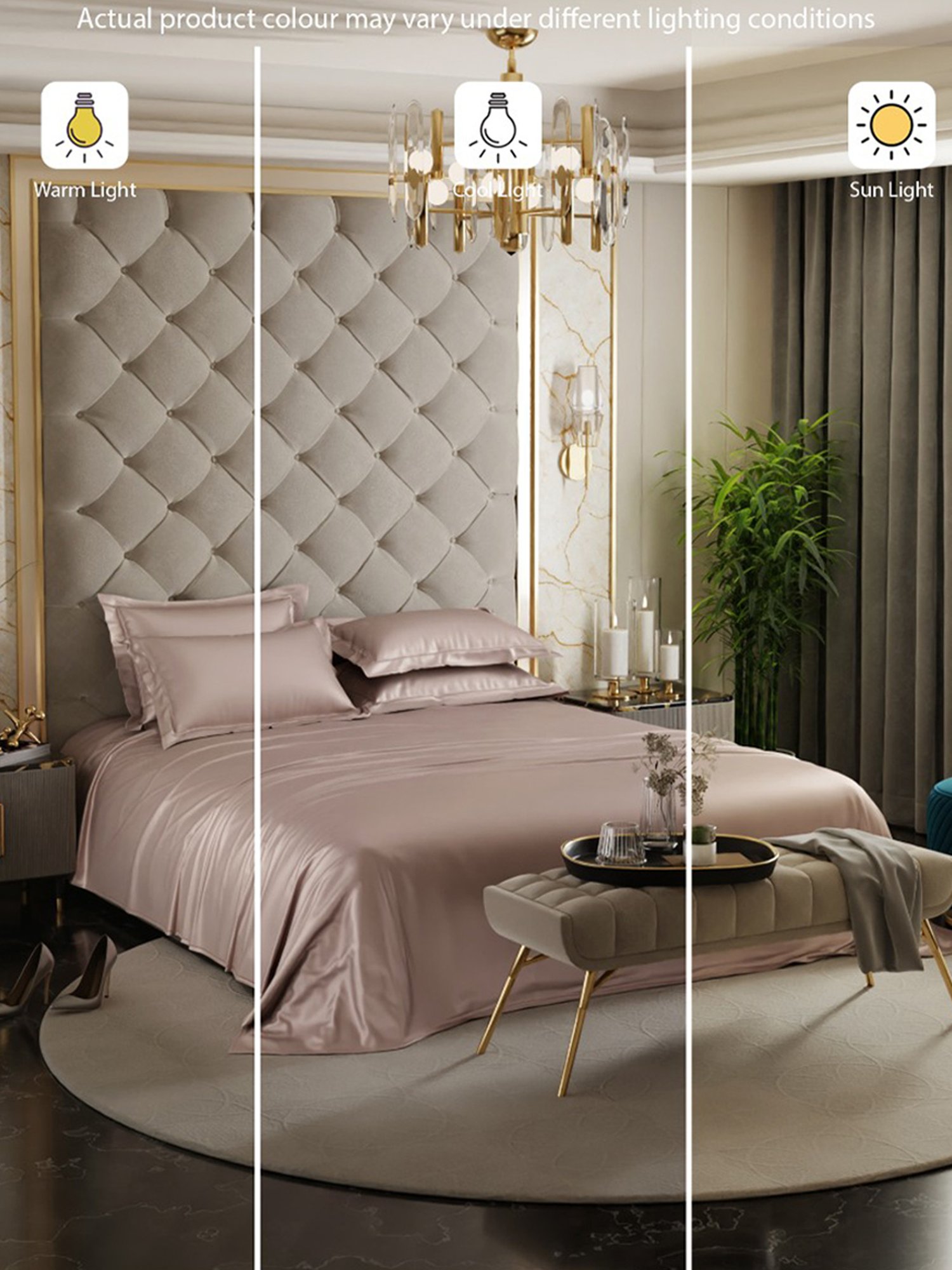 Stoa Paris Date Night Champagne Collection 300 TC Sateen Super King Bed Sheet with 4 Pillow Covers