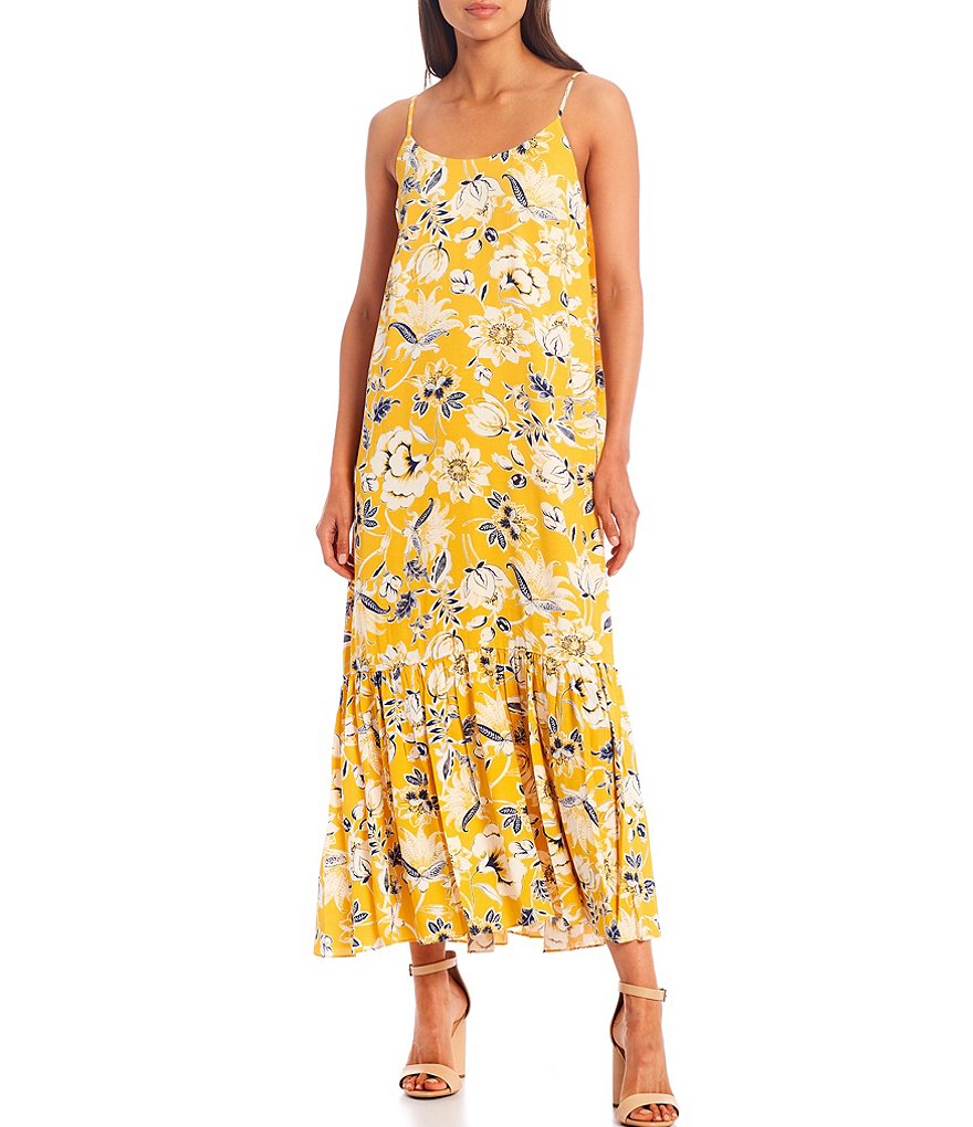 A Loves A Printed Sleeveless Scoop Neck Maxi Swing Dress