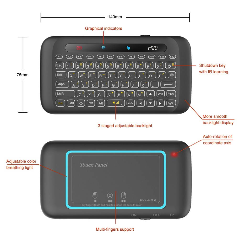 2.4GHz Backlight Colorful Wireless Keyboard with Large Touch Panel