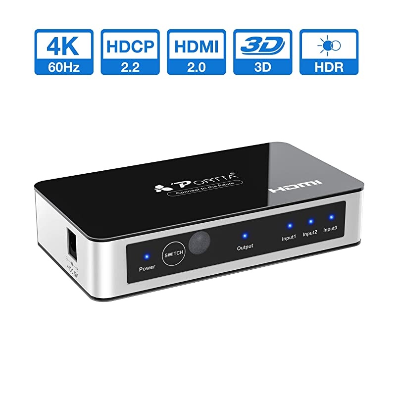 HDMI Premium 3 Port 3X1 Switch/Switcher Version 2.0 4K x 2K @60Hz Full 3D Support HDCP 2.2 for Input DVD PS4 Blue-Ray to Output HDTV
