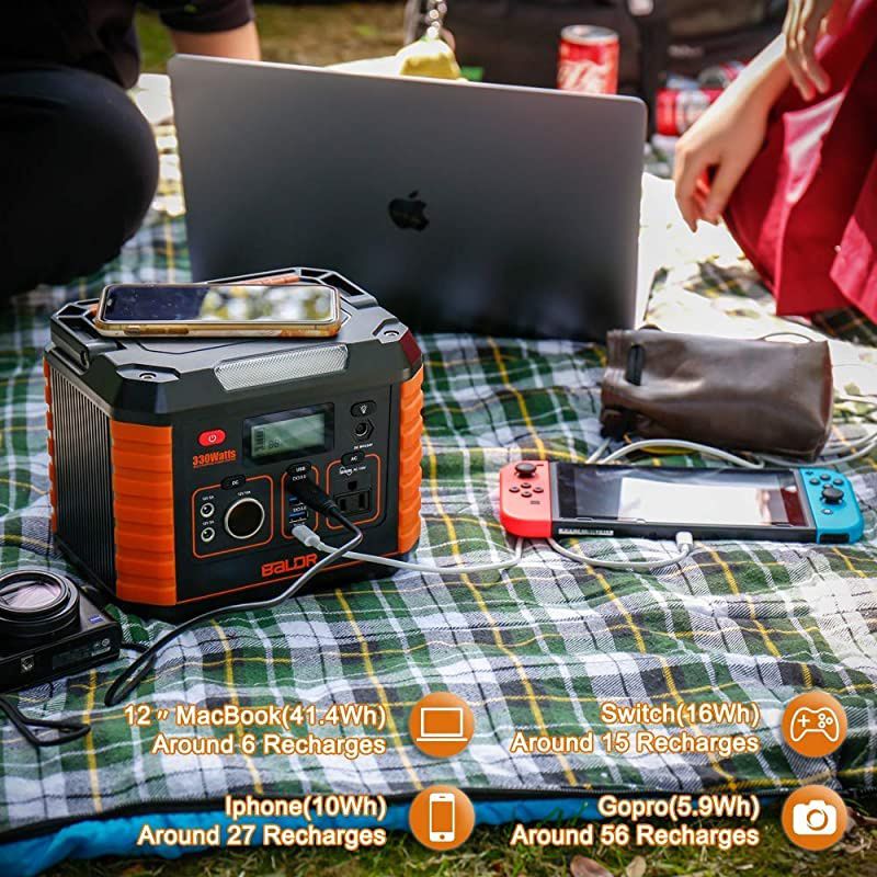 Portable Power Station 330W, Portable Solar Generators for home use, CPAP Backup Battery with QC3.0&TypeC SOS Flashlight, 110V AC Outlet for Outdoor Camping Travel Emergency