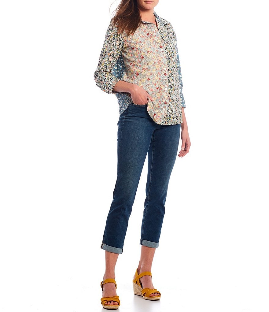 Tru Luxe Jeans 3/4 Sleeve Mixed Floral Print Button Front Shirt