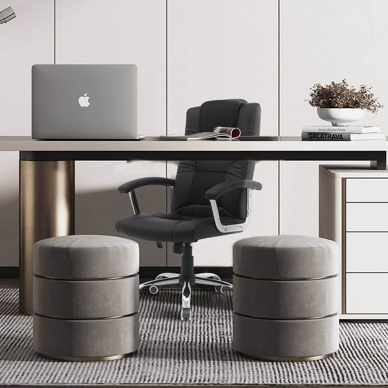 YOUTHUP Office Chair Computer High Back Adjustable Ergonomic Desk Chair Executive PU Leather Swivel Task Chair with Armrests Lumbar Support,White