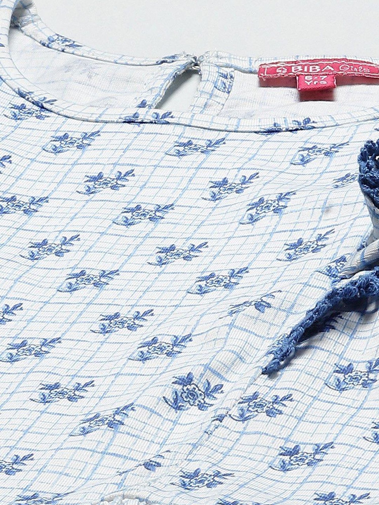 BIBA Girls White Cotton Printed Dress