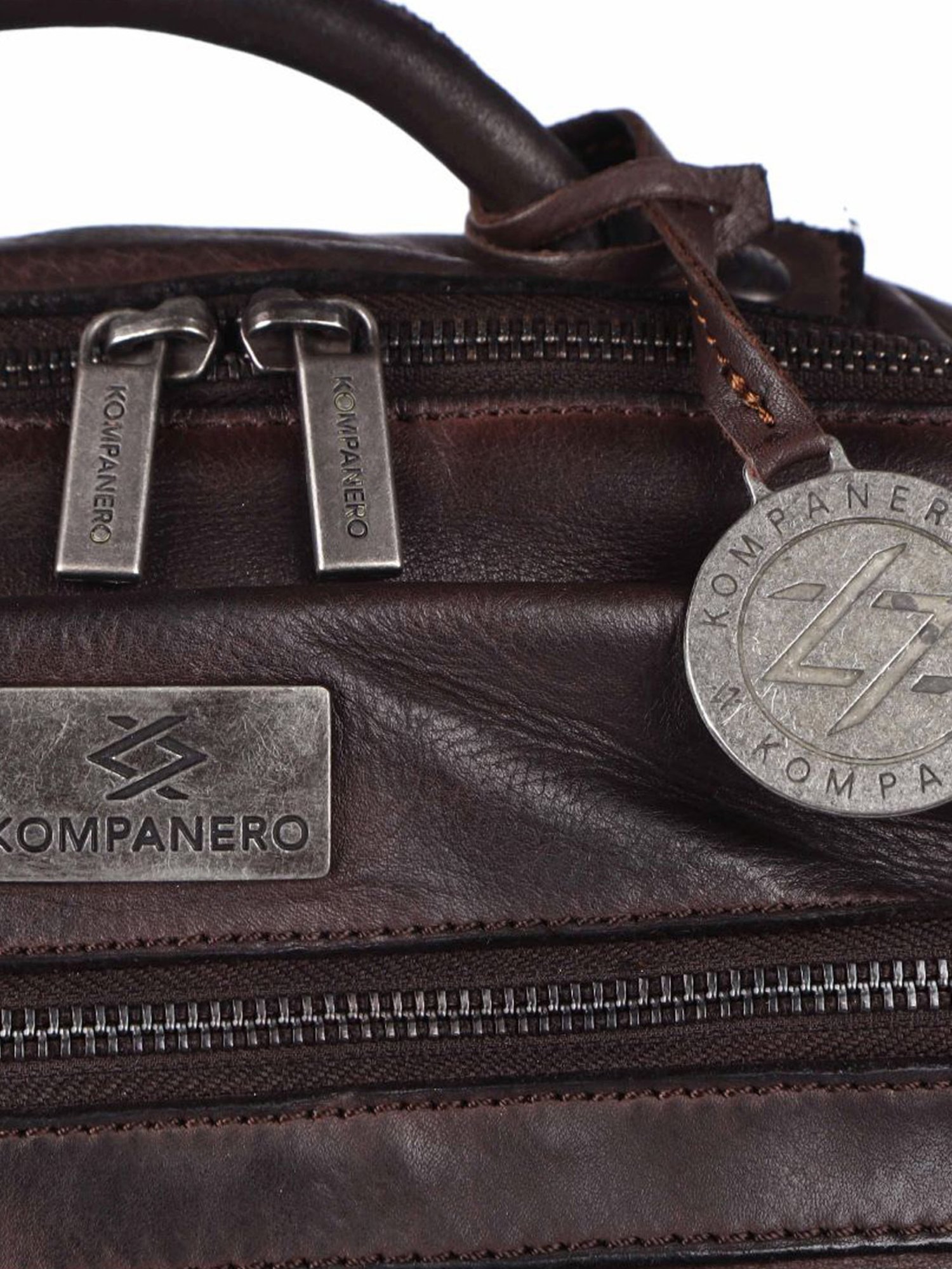 KOMPANERO Aaron Dark Brown Leather Solid Backpack