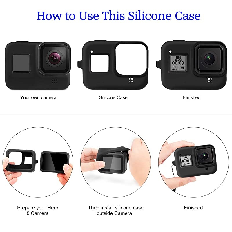 Protective Silicone Sleeve Cases + Lanyard for GoPro Hero 8 Black Accessories Soft Rubber Frame Cover Case Protection for Go Pro Hero8 (Hero8 Black Sleeve Case)