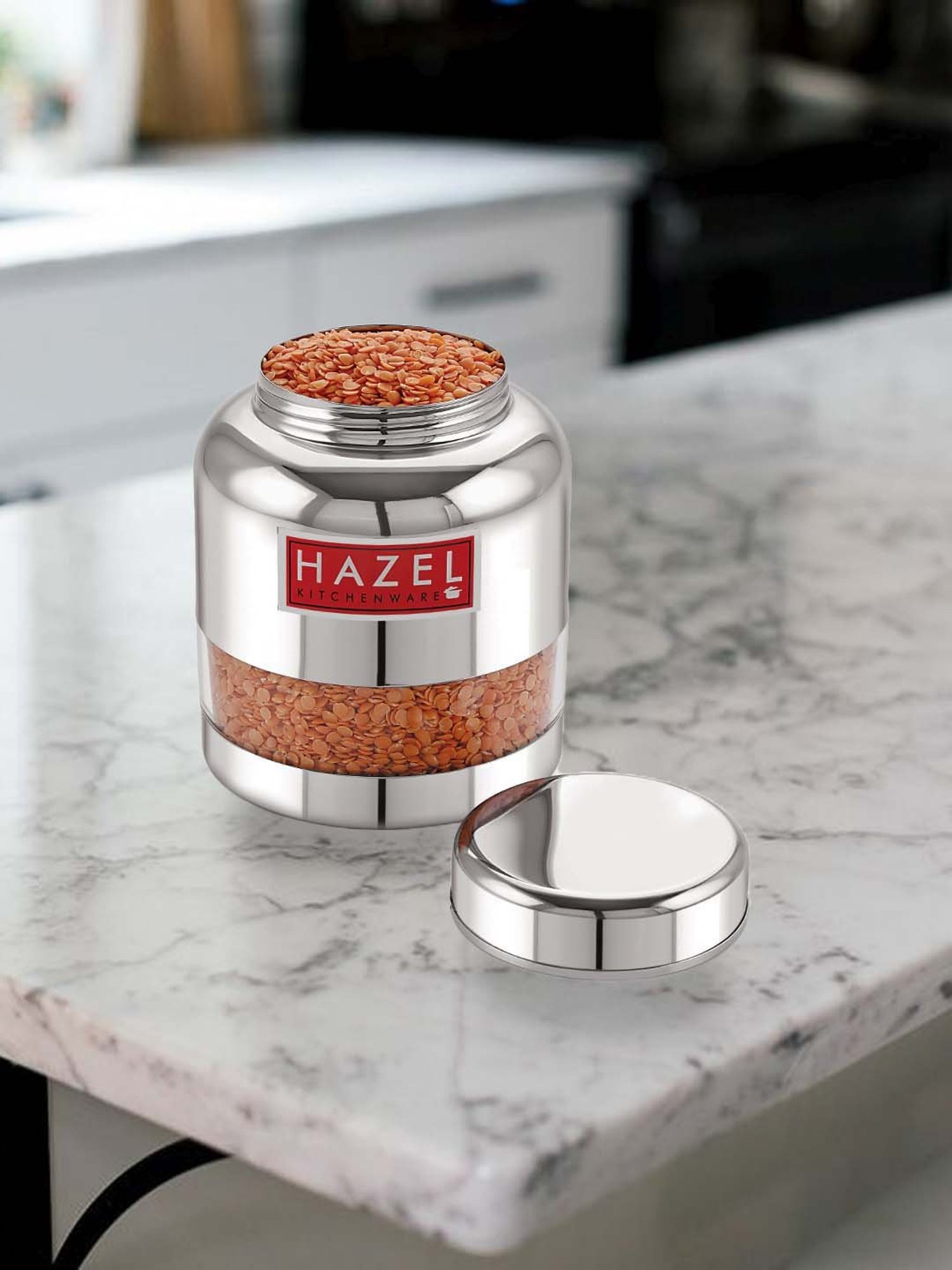 HAZEL Silver Stainless Steel Storage Container (1000 ml) - Set of 1